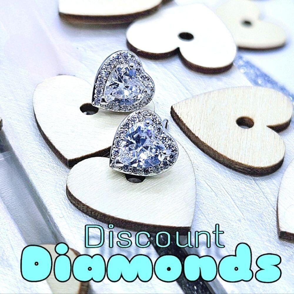 Heart Shaped White Halo Diamond & White Baguette Diamond Earrings 925